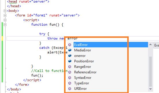 javascript error exception